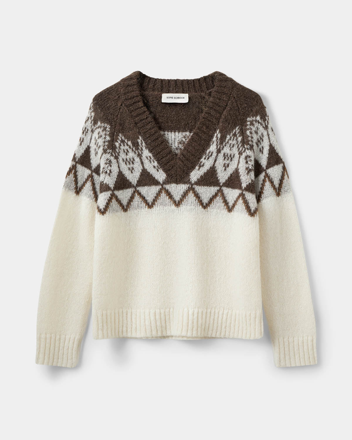 Sofie Schnoor WOMEN ALLEGRASW V-NECK STRIK SWEATER Cardigan 9144 Off White - Brown