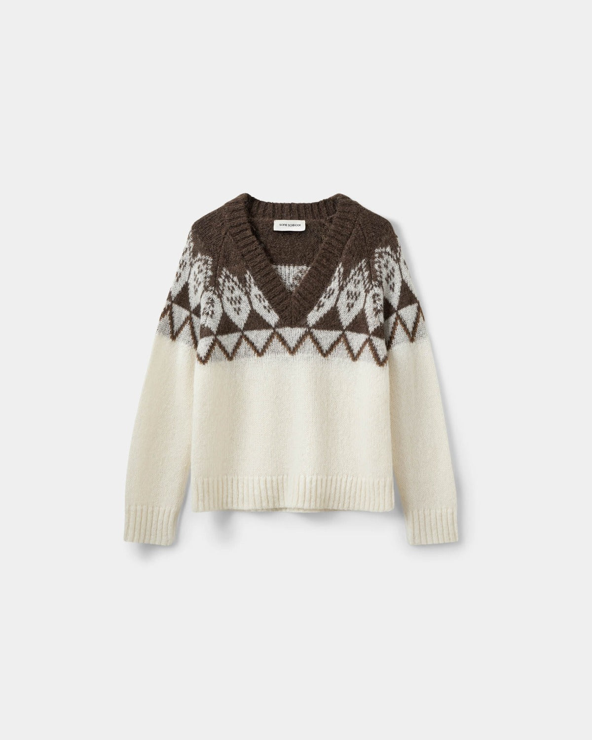 Sofie Schnoor WOMEN ALLEGRASW V-NECK STRIK SWEATER Cardigan 9144 Off White - Brown