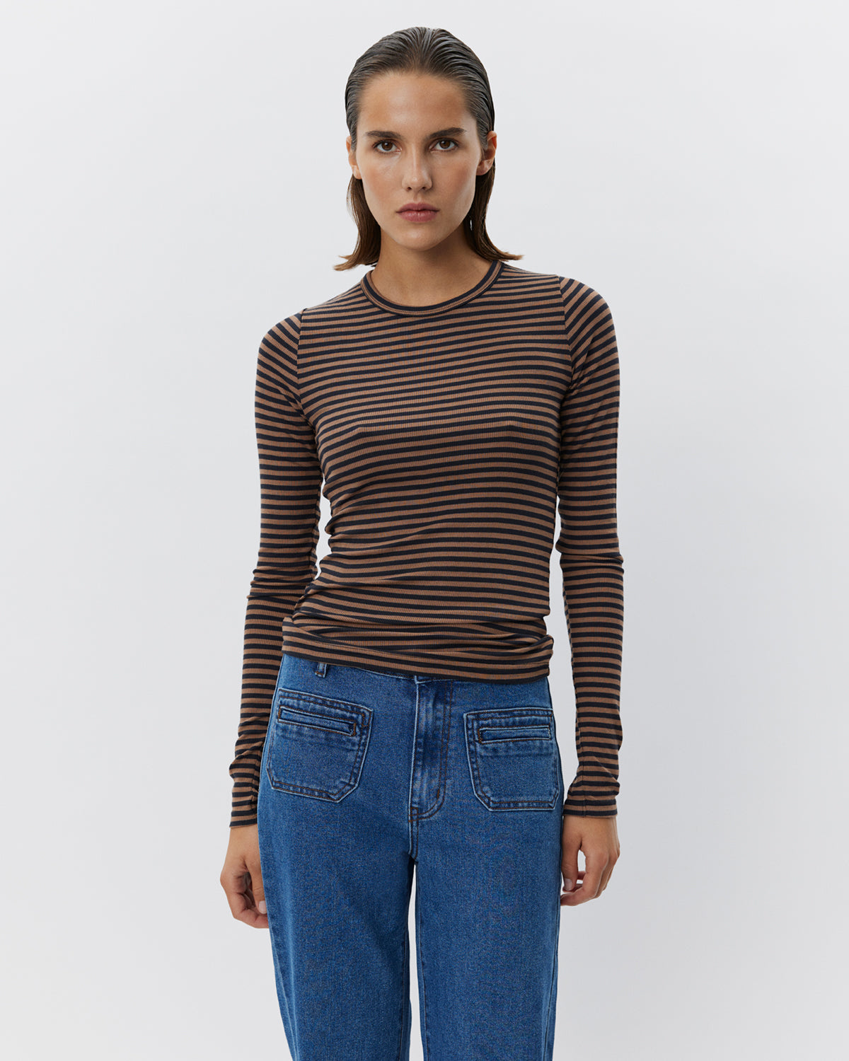 Sofie Schnoor WOMEN PETRICIASW STRIBE T-SHIRT LANGÆRMET T-shirt lang ærmet 7140 Light Brown Black striped