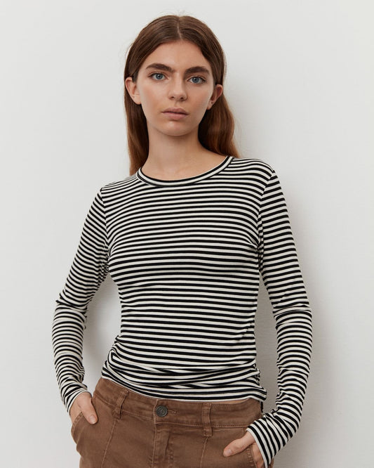 SNOS433-T-shirt langærmet-Black striped